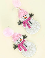 Pink Snowman Beaded Earrings