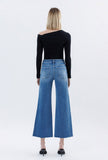 High Rise Raw Hem Wide Leg Ankle Jeans Medium Wash- 28” Inseam