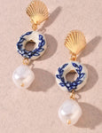 Pearl Drop Floral Bead SeaShell Post Earrings