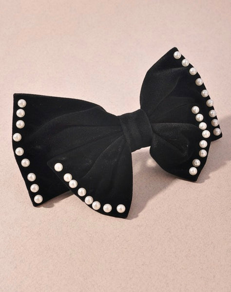 Velvet and Pearl Bow Hair Clip- Black or Burgundy