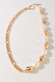 Pearl Metal Bead Chain Toggle Clasp Necklace