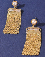 Tassel Drop Pearl and Rhinestone Earrings