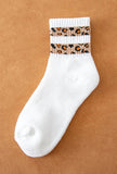 Leopard Striped Detail Ribbed Cuffs Womens Socks