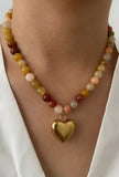 Multi Earthy Natural Stone Heart Charm Necklace