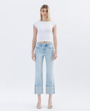 High Rise Cuffed Straight Jeans