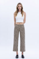 Leopard Ankle Wide Leg Raw Hem Jeans