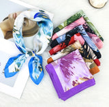Floral Print Colorblock Square Scarf Blue