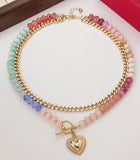 Colorful Bead Layered Heart Necklace