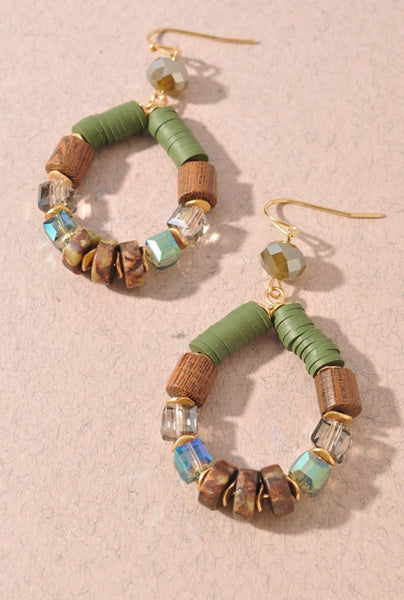 Mixed Bead Teardrop Dangle Earrings