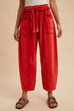 Cherry Mineral Washed Barrel Leg Knit Pants