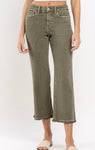 High Rise Raw Hem Straight Ankle Jeans Olive