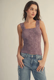Lace Square Neck Tank Top Black
