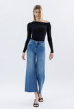 High Rise Raw Hem Wide Leg Ankle Jeans Medium Wash- 28” Inseam