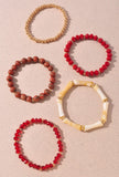 Mixed Bead Bracelet Set Red