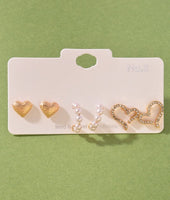 Heart and Pearl Stud Huggie Trio Set