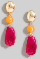 Two Tone Acrylic Stone And Stud Dangle Earrings 2 Colors