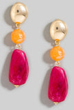 Two Tone Acrylic Stone And Stud Dangle Earrings 2 Colors