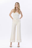 High Rise Cuffed Side Panel Wide Leg Jeans Cream