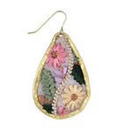 Floral Vines Embroidered Gold Teardrop Earrings