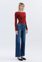 High Rise Raw Hem Slim Wide Jeans