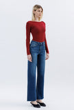 High Rise Raw Hem Slim Wide Jeans