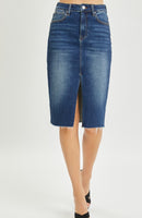 High Rise Front Slit Denim Skirt