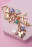 PORCELAIN SEA LIFE PEARL HEART TURQ BEAD BAG CHARM