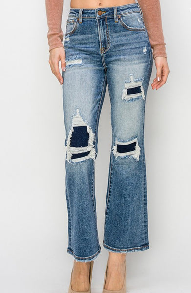 High Rise Patched Ankle Flares