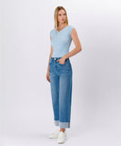 High Rise Cuffed Baggy Denim