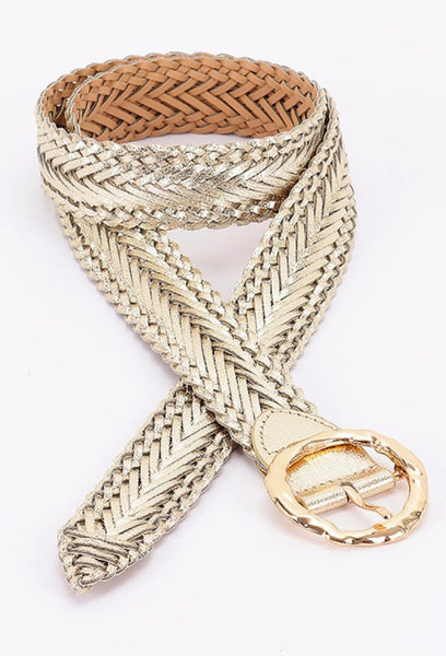 Faux Metallic Leather Braided Belt