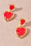 Double Heart Link Dangle Earrings- Pink or Red