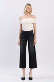 High Rise Clean Cut Raw Hem Crop Slim Wide Black Jeans