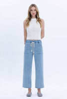 High Rise Elastic Waistband Slim Wide Jeans