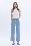 High Rise Elastic Waistband Slim Wide Jeans