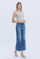 High Rise Trouser Hem Pin Tuck Ankle Wide Jeans