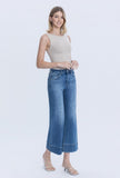 High Rise Trouser Hem Pin Tuck Ankle Wide Jeans