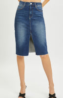 High Rise Front Slit Denim Skirt