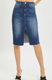 High Rise Front Slit Denim Skirt