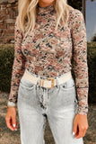 Black Floral Print Mesh Long Sleeve Top