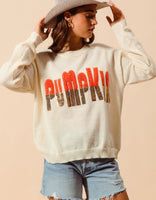 Fuzzy and Sequin Letter Pumpkin Sweater Olive