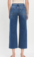 High Rise Wide Leg Raw Hem Cropped Dark Wash Jeans