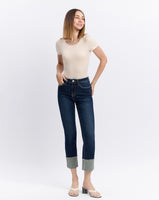 Dark Wash Cuffed Straight Leg Jeans