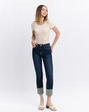 Dark Wash Cuffed Straight Leg Jeans