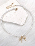 Pearl Chain Bow Charm Necklace
