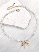 Pearl Chain Bow Charm Necklace