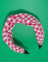 Checkered Top Knot Headband Pink