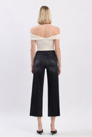 High Rise Clean Cut Raw Hem Crop Slim Wide Black Jeans