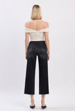 High Rise Clean Cut Raw Hem Crop Slim Wide Black Jeans