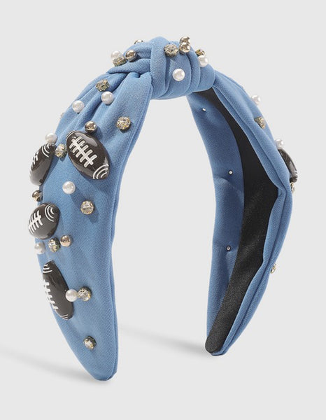 Football Game Day Top Knot Headband Blue