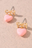 Bow Heart Drop Stud Dangle Earrings- Red or Pink